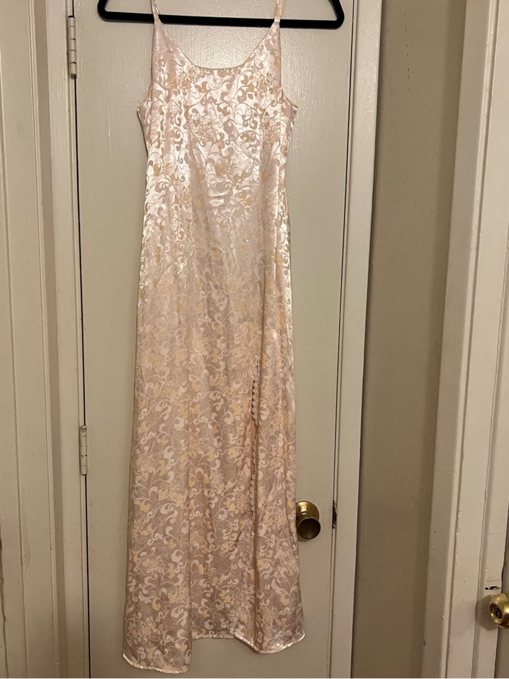 Satin Slip Dress with Subtle Jacquard Floral Pattern - Blush